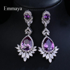 Purple Zircon Crystal Pendant Stud Earrings for Women