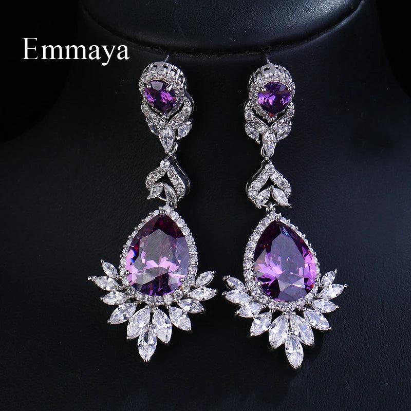 Purple Zircon Crystal Pendant Stud Earrings for Women