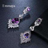 Purple Zircon Crystal Pendant Stud Earrings for Women