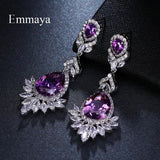 Purple Zircon Crystal Pendant Stud Earrings for Women
