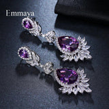 Purple Zircon Crystal Pendant Stud Earrings for Women