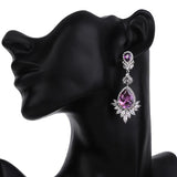 Purple Zircon Crystal Pendant Stud Earrings for Women