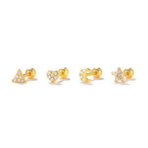 925 Silver Cubic Zirconia Ear Stud Earrings Small Geometric Piercing