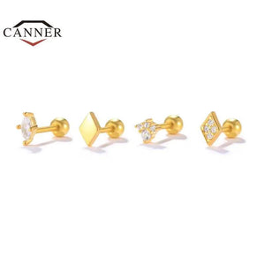 925 Silver Cubic Zirconia Ear Stud Earrings Small Geometric Piercing