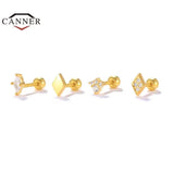 925 Silver Cubic Zirconia Ear Stud Earrings Small Geometric Piercing