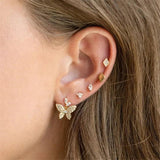 925 Silver Cubic Zirconia Ear Stud Earrings Small Geometric Piercing