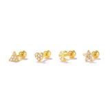 925 Silver Cubic Zirconia Ear Stud Earrings Small Geometric Piercing