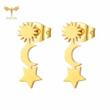 Rainbow Star Sun Moon Stud Earrings Set Teen Ear Jewelry