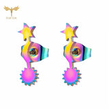 Rainbow Star Sun Moon Stud Earrings Set Teen Ear Jewelry