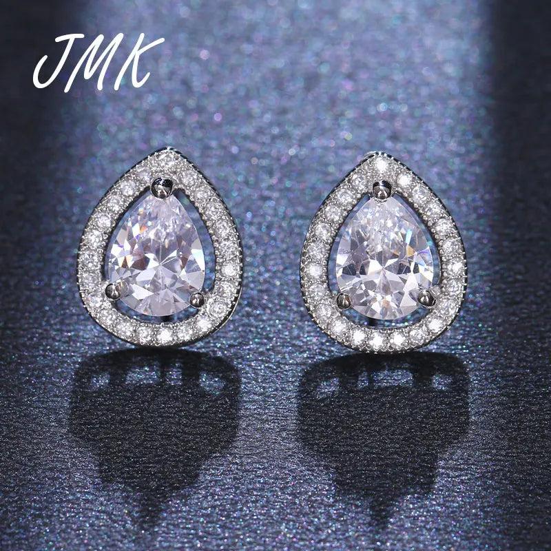 JMK Water Drop Stud Earrings Zircon Gemstone Jewelry For Women