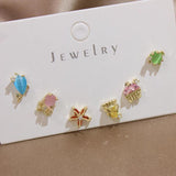 6pcs Multicolor Crystal Animal Stud Earrings for Women