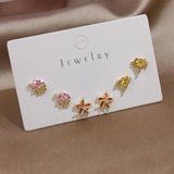 6pcs Multicolor Crystal Animal Stud Earrings for Women