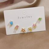 6pcs Multicolor Crystal Animal Stud Earrings for Women