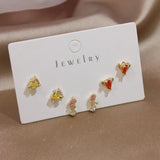 6pcs Multicolor Crystal Animal Stud Earrings for Women
