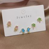 6pcs Multicolor Crystal Animal Stud Earrings for Women