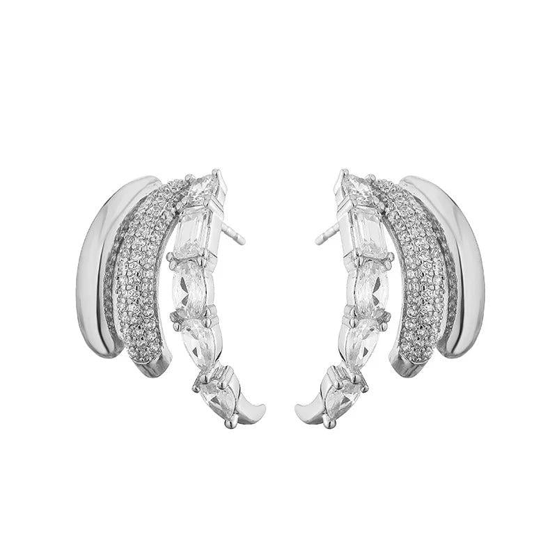 HECHENG Colorful Zircon C-Shaped Stud Earrings Women's Ear Decorations