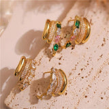 HECHENG Colorful Zircon C-Shaped Stud Earrings Women's Ear Decorations