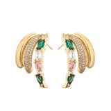 HECHENG Colorful Zircon C-Shaped Stud Earrings Women's Ear Decorations