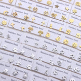 30 Pairs Stainless Steel Stud Earrings Flower Mixed Style Jewelry
