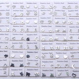30 Pairs Stainless Steel Stud Earrings Flower Mixed Style Jewelry