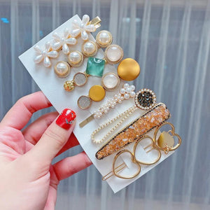 Geometric Flower Pearl Hair Clip Set Acrylic Barrettes Hair Accessory