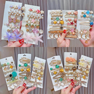 Geometric Flower Pearl Hair Clip Set Acrylic Barrettes Hair Accessory