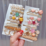 Geometric Flower Pearl Hair Clip Set Acrylic Barrettes Hair Accessory