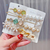 Geometric Flower Pearl Hair Clip Set Acrylic Barrettes Hair Accessory