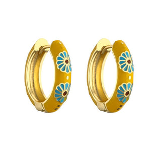 Vintage Enamel Flower Hoop Earrings Geometric Round Circle Huggie Jewelry