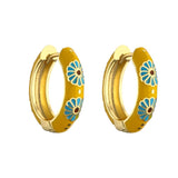 Vintage Enamel Flower Hoop Earrings Geometric Round Circle Huggie Jewelry