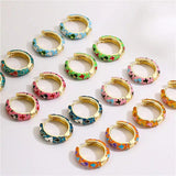 Vintage Enamel Flower Hoop Earrings Geometric Round Circle Huggie Jewelry