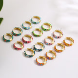 Vintage Enamel Flower Hoop Earrings Geometric Round Circle Huggie Jewelry