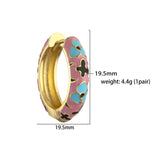 Vintage Enamel Flower Hoop Earrings Geometric Round Circle Huggie Jewelry