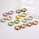 Vintage Enamel Flower Hoop Earrings Geometric Round Circle Huggie Jewelry