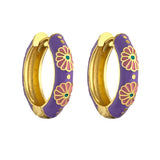 Vintage Enamel Flower Hoop Earrings Geometric Round Circle Huggie Jewelry