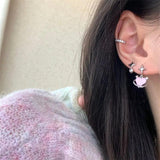 6Pcs Y2K Pink Crystal Heart Star Earrings Set