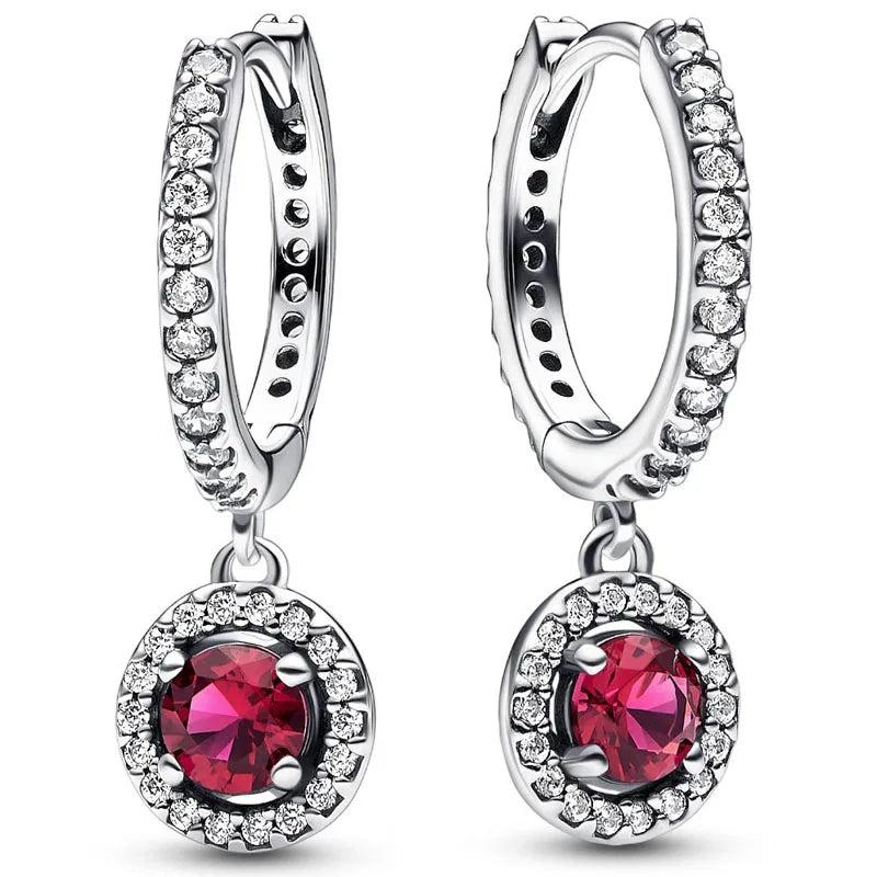 925 Silver Timeless Red Sparkling Hoop Earrings Wedding Jewelry