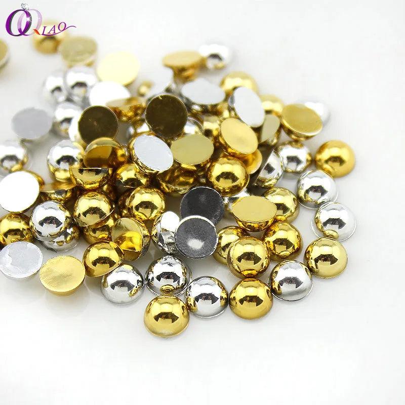 Silver Half Round FlatBack Beads ABS for Nail Art DIY Phone Dress