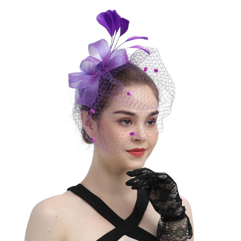Bride Net Veil Head Flower Hair Ornaments Banquet Hat Feather Hair Band