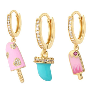 Enamel Ice Cream Hoop Earrings Women Dangle Charm Ear Rings