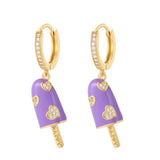 Enamel Ice Cream Hoop Earrings Women Dangle Charm Ear Rings
