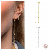 925 Silver Tassel Star Charm Dangle Earrings with CZ Drop