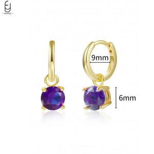 925 Sterling Silver Purple Zircon Hoop Earrings Heart Party Jewelry