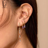 925 Sterling Silver Purple Zircon Hoop Earrings Heart Party Jewelry