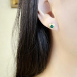 Vintage Green Stone Round Stud Earrings in 925 Sterling Silver
