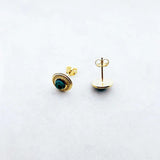 Vintage Green Stone Round Stud Earrings in 925 Sterling Silver