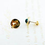 Vintage Green Stone Round Stud Earrings in 925 Sterling Silver