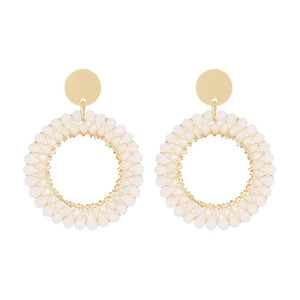Round Drop Earrings Women Wrapped Decorative Faceted Beads Crystal