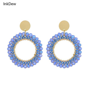 Round Drop Earrings Women Wrapped Decorative Faceted Beads Crystal