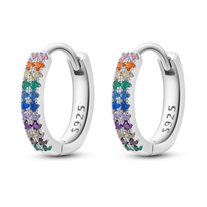 Multicolor Zircon Hoop Earrings Rainbow Silver Jewelry Gift for Women
